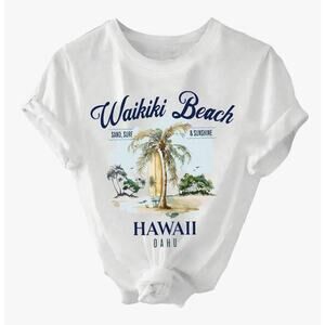 SweatyRocks Waikki Beach T-Shirt White Women's Large (Fits like a Medium)